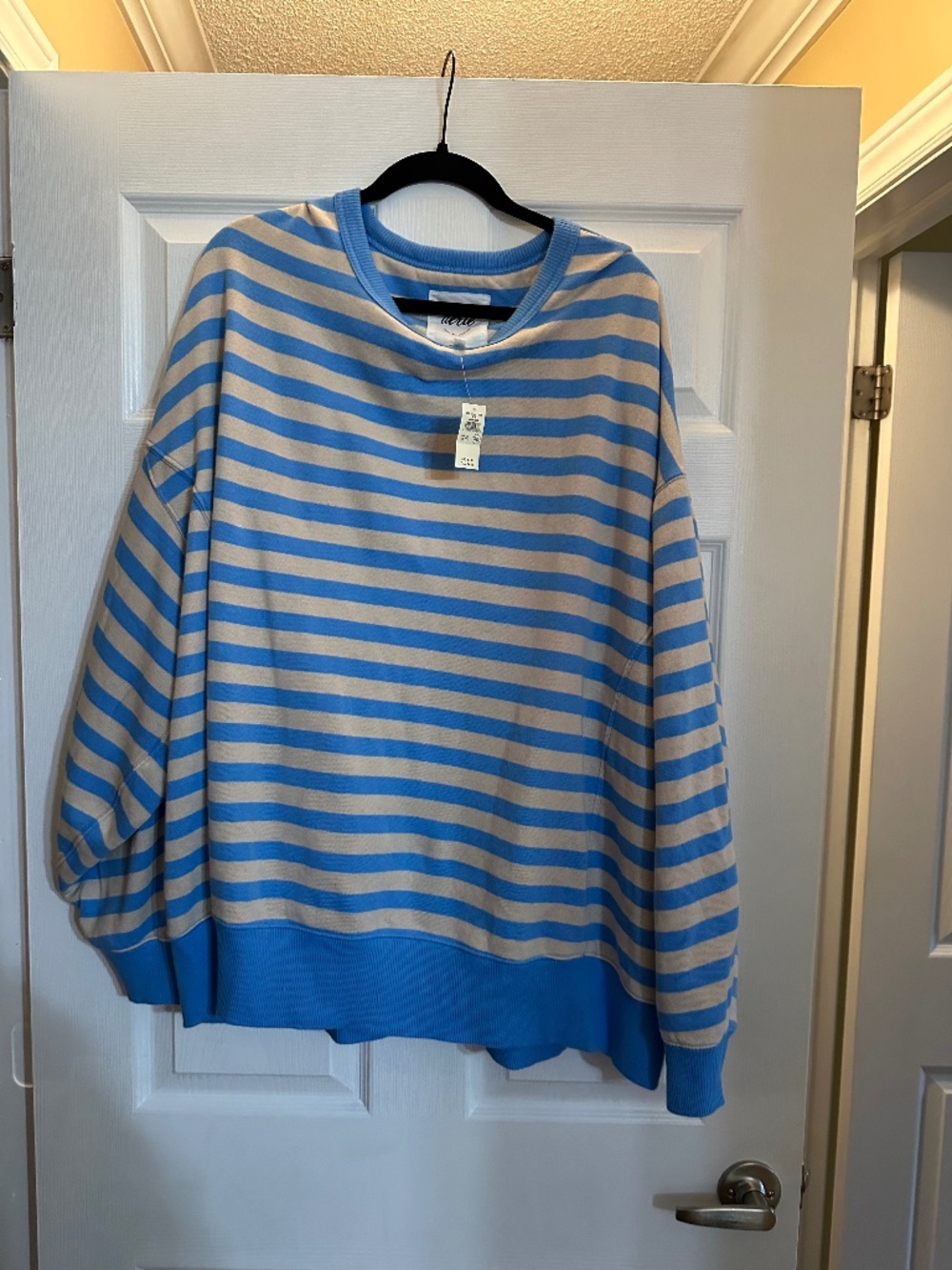 Aerie Oversized Striped Crewneck Sweatshirt XXL Blue Beige NWT Soft